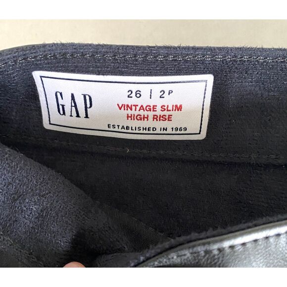 Gap Vintage Slim High Rise Vegan Leather Black Pants Ankle Length Flattering 2P - Picture 4 of 12